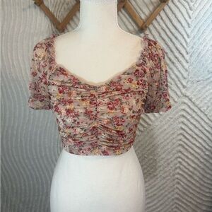 Haute Monde Pink Floral Ruched Crop Top cottagecore fairy whimsy festival